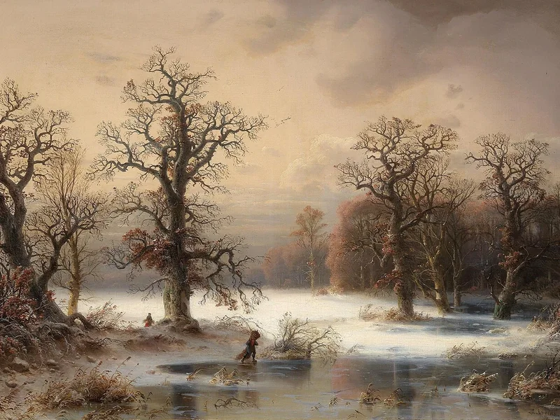 1808-Ludwig Scheins - Raccoglitori di ramaglie in un paesaggio boschivo invernale